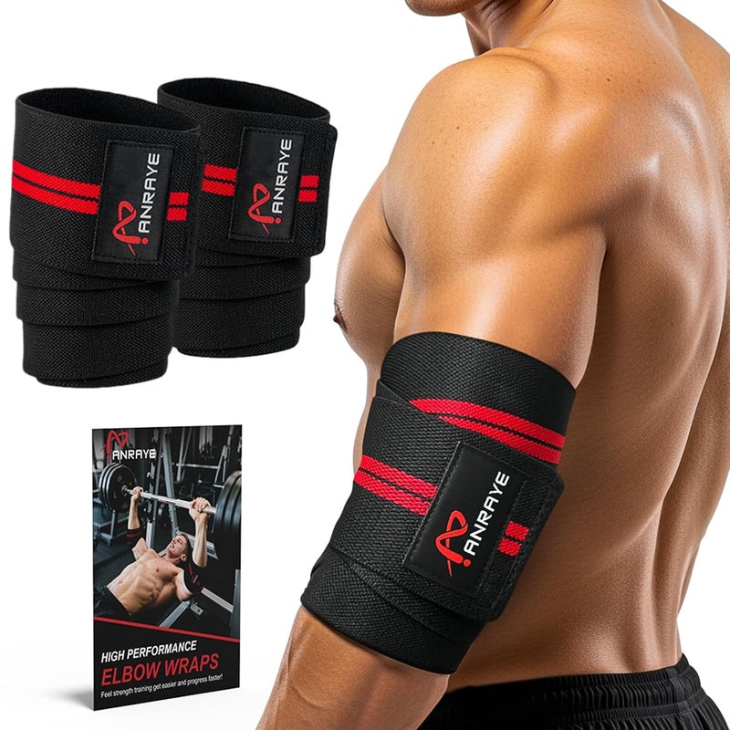Anraye Elbow Wraps for Weightlifting - 47" Adjustable Compression Straps & Brace for Joint Support (1 Pair), Elbow Wraps Weight Lifting Men Women for Bench Press Powerlifting and Fitness Training - Image 1
